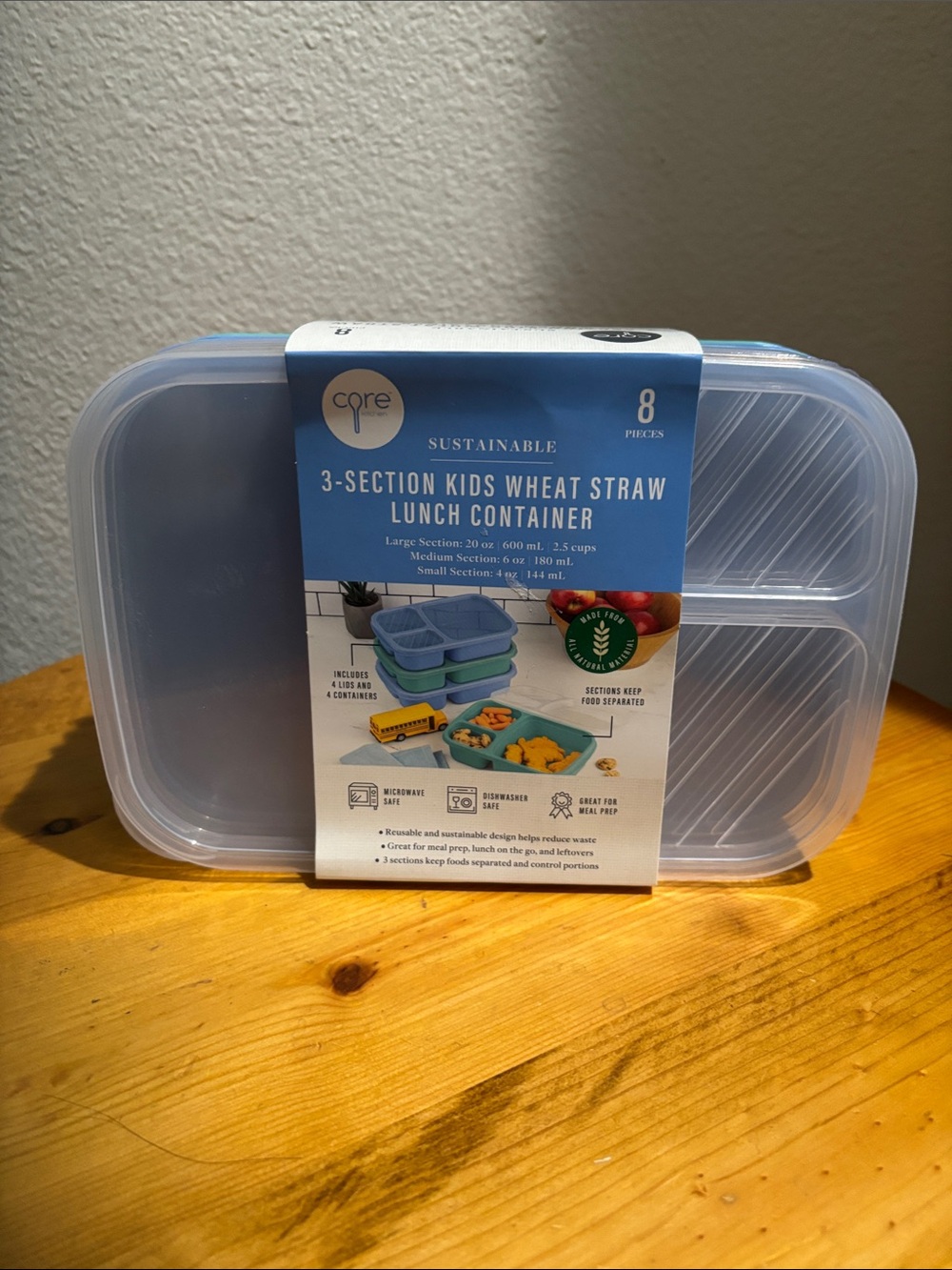 Core 3-Section Kids Wheat Straw Lunch Container Set NWT